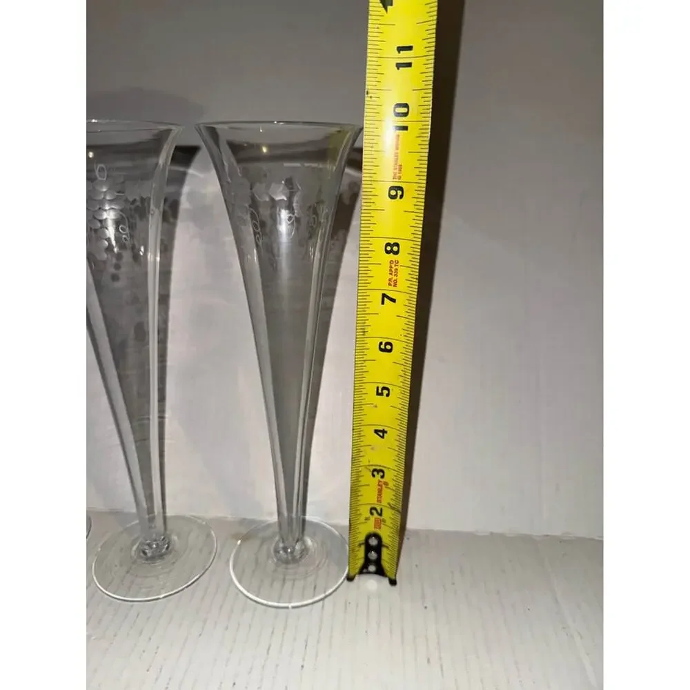 Set of 4 Etched Grape and Leaf Champagne Flutes - $40